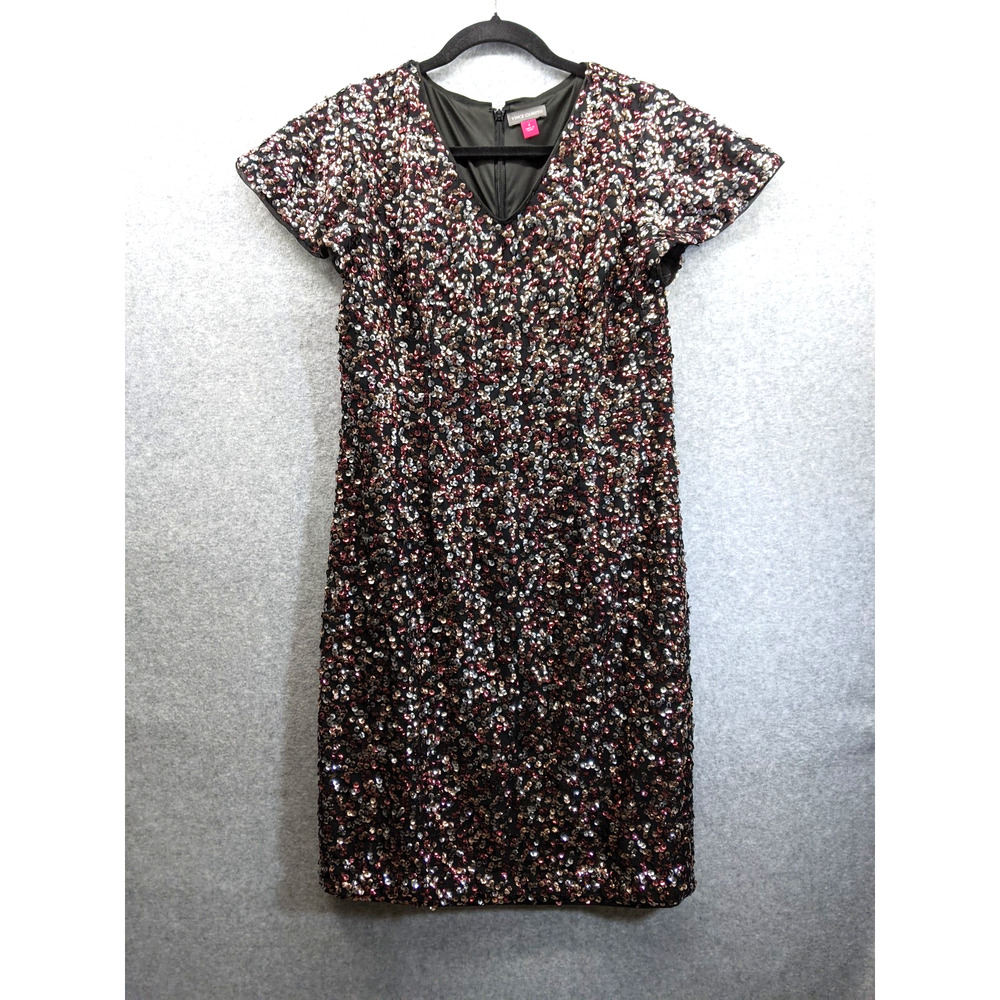 VINCE CAMUTO‎ Womens Sz 4 Pink & Silver Sequin Black Cocktail Dress NWOT